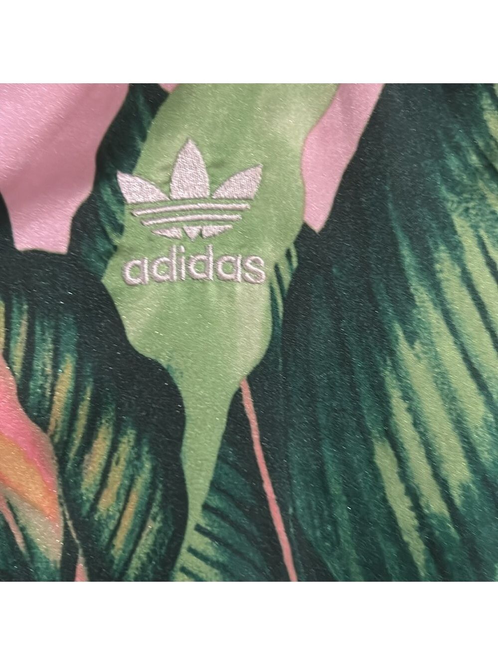 Adidas Women's Pink and Green Leaf Bomber Jacket - Picture 3 of 8